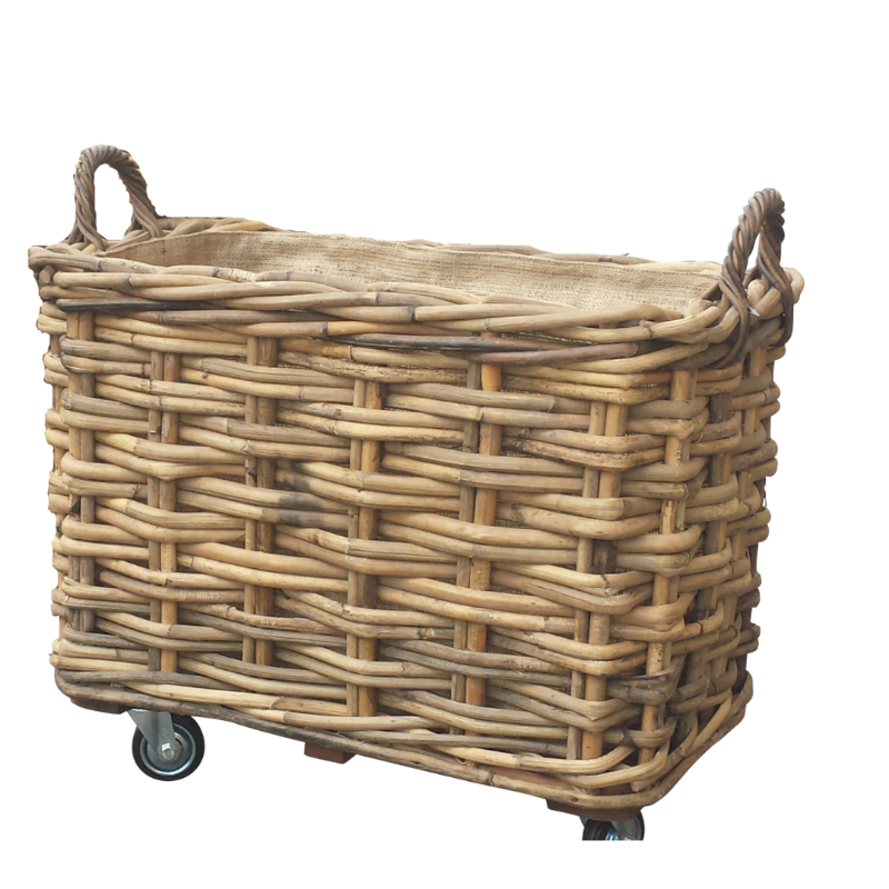 RECT BASKET WITH WHEELS & JUTE LINER SMALL
