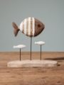 THREE WOOD FISH ON STAND