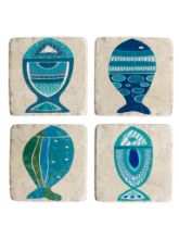 CHEHOMA SET OF 4 RESIN COASTERS FISHES