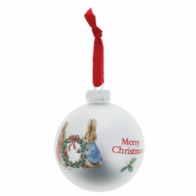 ENESCO PETER RABBIT AND FLOPSY HOLDING HOLLY WREATH BAUBLE