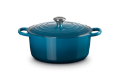 LE CREUSET ROUND CAST IRON CASSEROLE 24CM DEEP TEAL