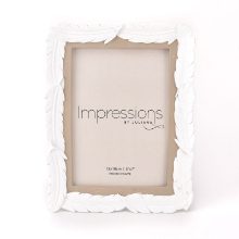 WIDDOP IMPRESSIONS WHITE RESIN FEATHER PHOTO FRAME 5" x 7"