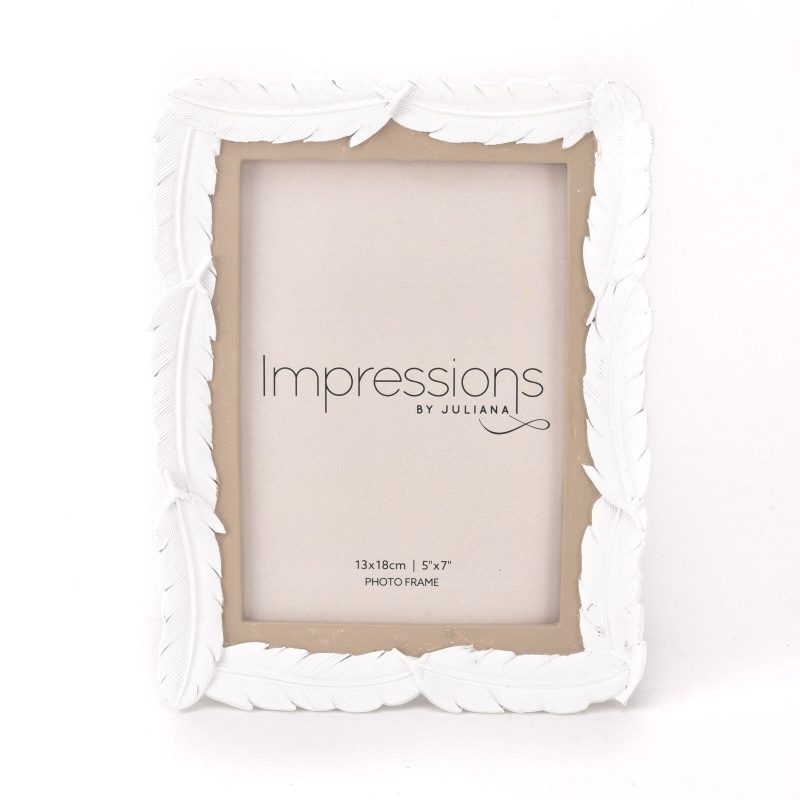 WIDDOP IMPRESSIONS WHITE RESIN FEATHER PHOTO FRAME 5" x 7"