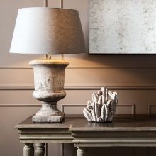 BIRKDALE STONE URN LAMP WITH GREY SHADE