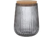 LADELLE ZEPHYR RIBBED CHARCOAL GLASS 15CM CANISTER