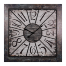 HOMETIME SQUARE WOODEN WALL CLOCK METAL NUMBERS 60CM