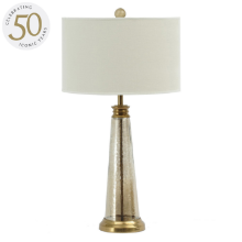 LIBRA ICONIC REGAL ANTIQUE BRASS & GLASS TABLE LAMP LINEN SHADE