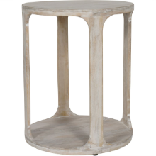 LIBRA BEADNELL SOLID CARVED WOODEN SIDE TABLE IN WHITEWASH FINISH