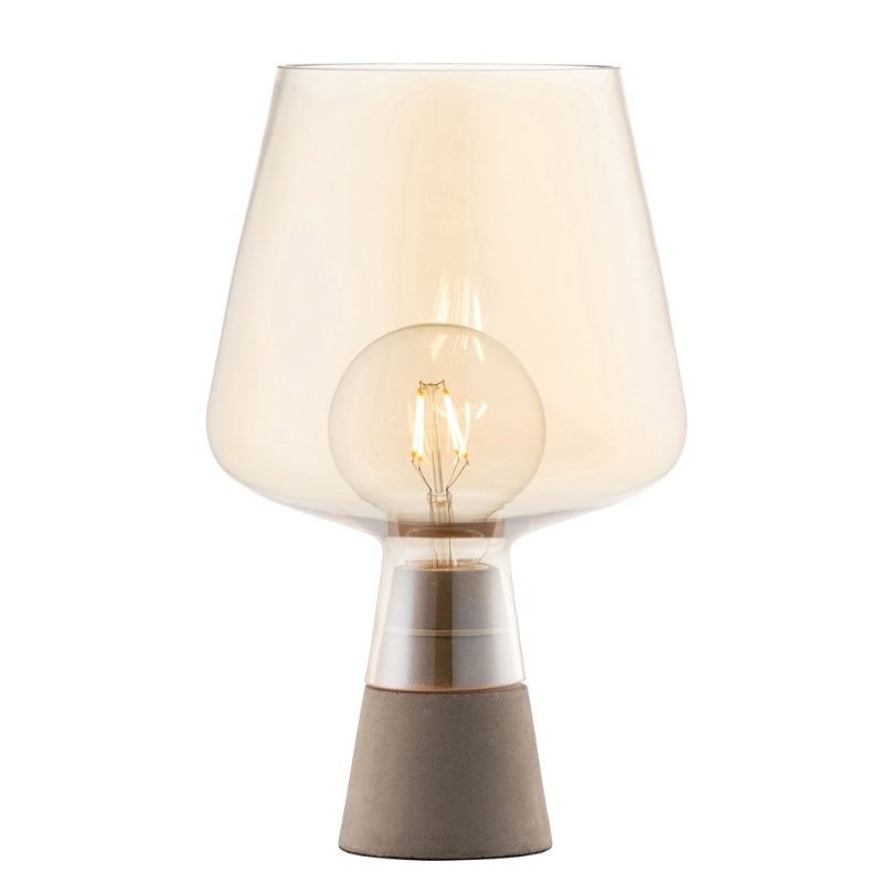 LARGE GLASS TABLE LAMP & BULB-AMBER