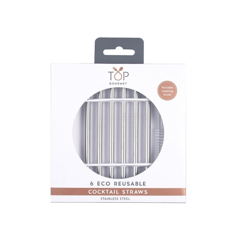 EDDINGTONS STAINLESS STEEL COCKTAIL STRAWS WITH CLEANING BRUSH