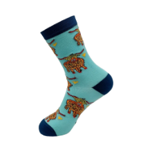 ECO CHIC BLUE HIGHLAND COW BAMBOO SOCK
