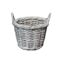 WHITE WASHED ROUND BASKET WITH EAR HANDLES SMALL