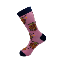 ECO CHIC PINK HIGHLAND COW BAMBOO SOCK