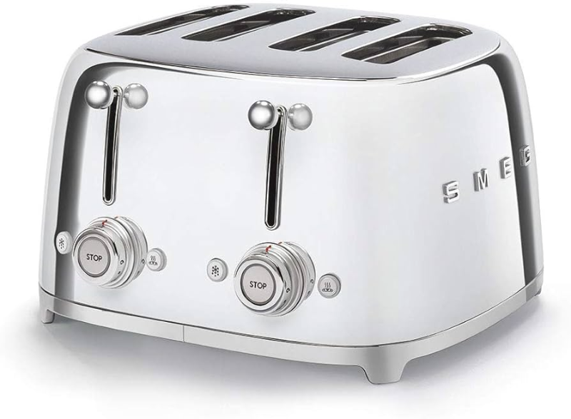 SMEG POLISHED STAINLESS STEEL 50's STYLE FOUR SLICE TOASTER