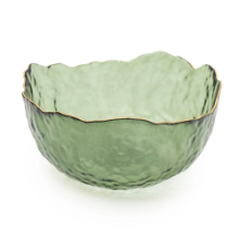 CANDLELIGHT 17CM DIAMETRE GLASS BOWL GREEN TEXTURED WITH GOLD RIM